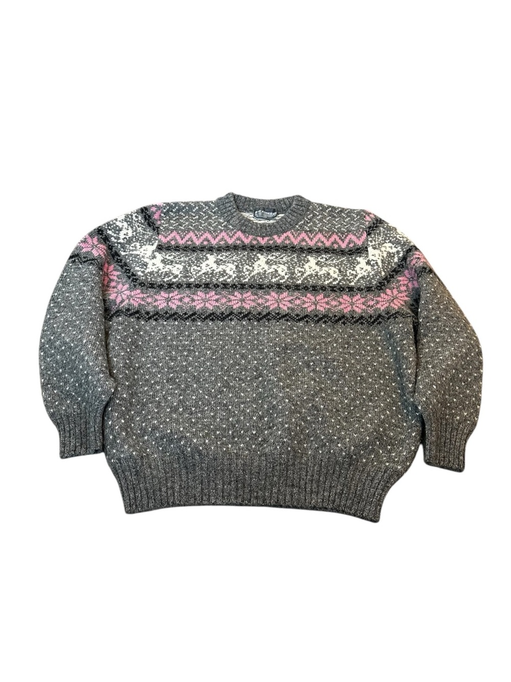 VTG Sigi Scheider Wool Fair Isle Crewneck Sweater  Reindeer Nordic Apre-Ski